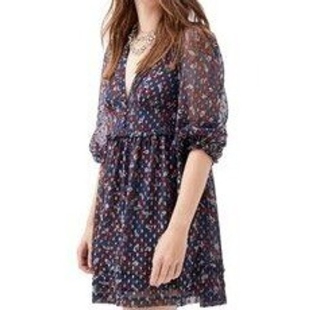 Urban Outfitters Navy Blue Cheetah‎ Print Metallic Chiffon Mini Dress Size XS
